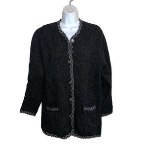 Vintage Denbigh Knitwear Barbara Fielding England Charcoal Gray Sweater Coat L